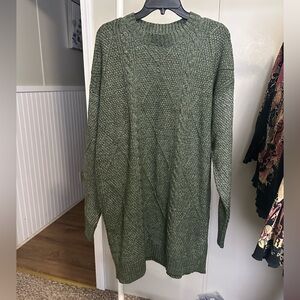 Women’s Green Cable Knit Midi Longsleeve Crewneck Sweater Dress size large